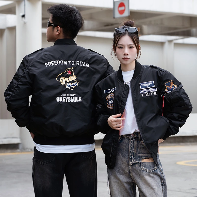 UOD秋冬季羽绒服短款飞行员夹克加厚棒球服大码刺绣情侣工装外套