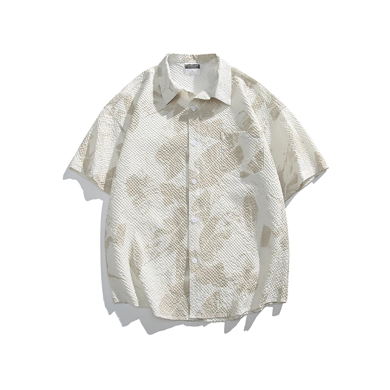 UOD潮牌夏威夷风碎花短袖衬衫男百搭休闲印花宽松大码衬衣复古