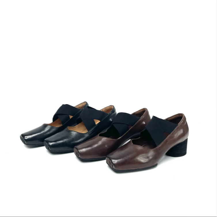 手工水洗马皮做旧复古芭蕾舞鞋高跟女鞋交叉带方头玛丽珍单鞋2207