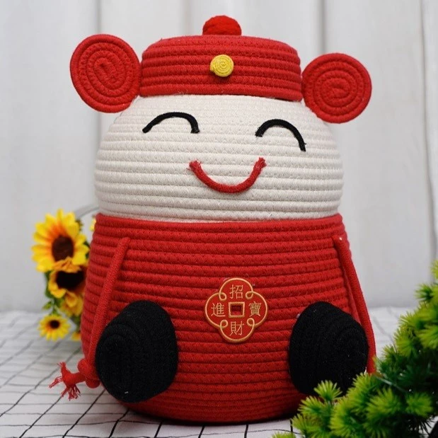 A83 大财神  卡通带盖收纳筐收纳盒储物笑脸手工家用圆形高颜值