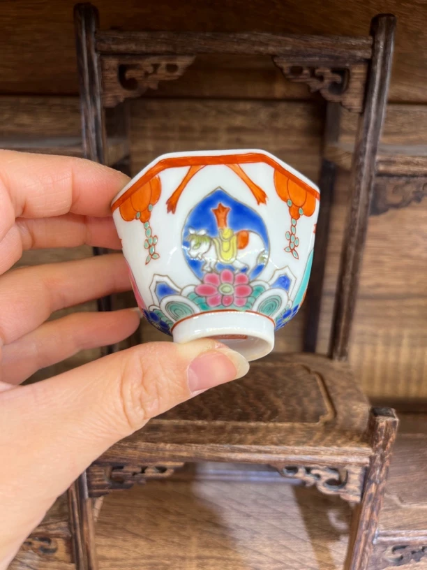 景德镇创汇陶瓷手绘八宝八方杯主人杯茶具茶杯