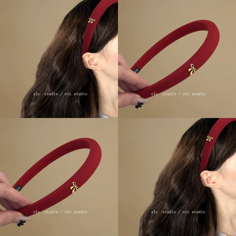 圣诞显白系~小金标蝴蝶结发箍细边高颅顶压发发卡早秋新款盘发器