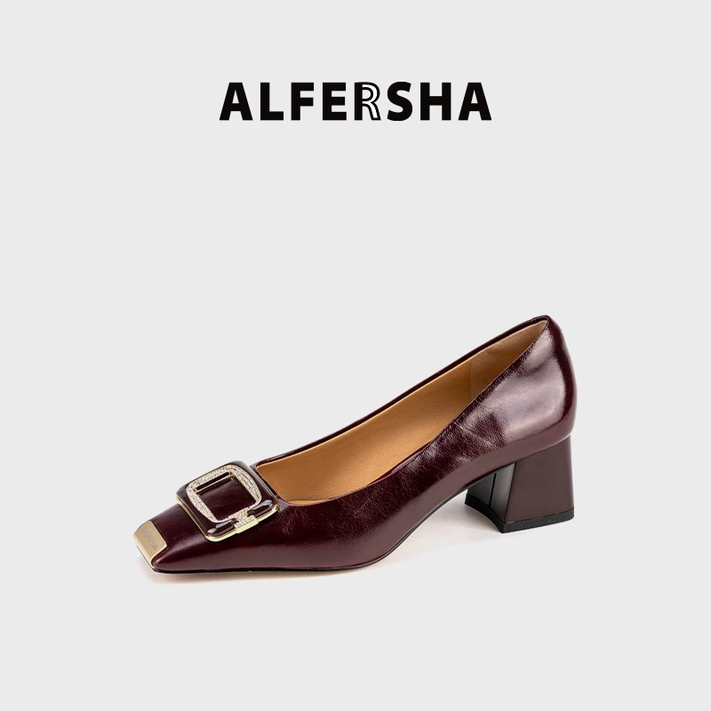 2025春款四季单鞋阿芙莎广系9236128方扣舒适百搭方头粗跟单鞋D