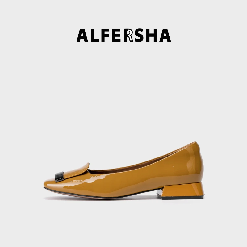 2025春款四季单鞋阿芙莎261979浅口舒适时尚百搭方扣粗跟单鞋D