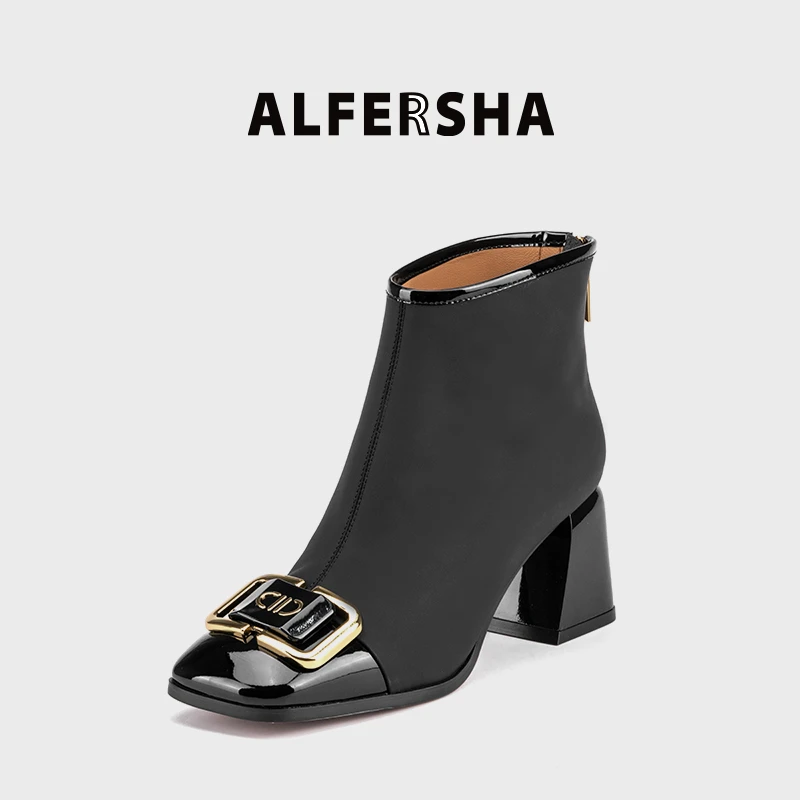 2025春款四季单鞋阿芙莎2619132百搭时尚粗跟短靴D