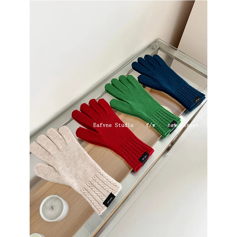 高级感出口品质澳洲100%羊毛手套秋冬加厚保暖可触屏骑行分指手套