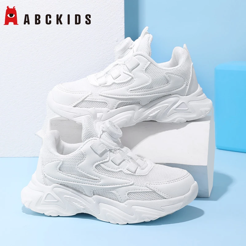 Abckids儿童小白鞋男童秋季网面白色运动鞋女童学生透气跑步鞋男
