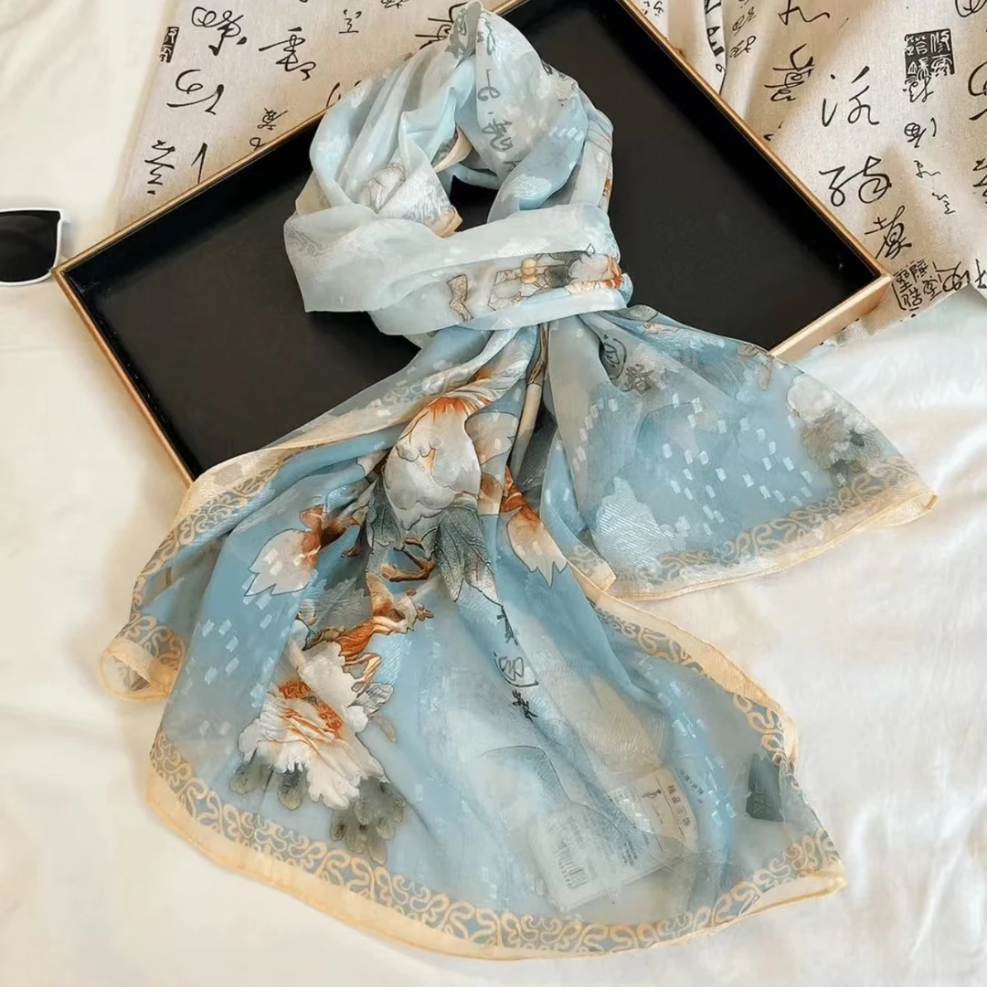 A203【蓝指年华】双绉剪花轻奢高定披肩丝巾70*180