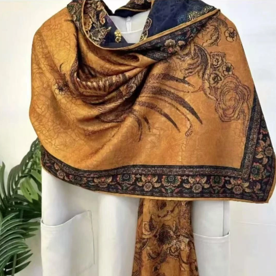 A317·【黑金凤凰】香云龟裂纹轻奢高定丝巾披肩70*180