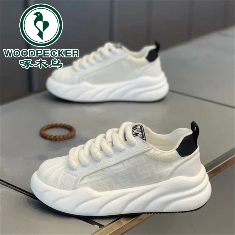 【啄木鸟正品】男鞋夏季2024新款青少年时尚厚底增高网面透气休闲鞋