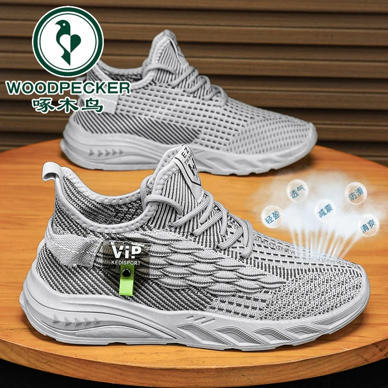 【啄木鸟正品】黑色运动潮鞋男鞋夏季透气网面男士跑步软底休闲网鞋