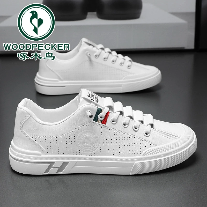 【啄木鸟正品】小白鞋男夏季百搭透气运动平板鞋一脚蹬休闲皮鞋潮鞋