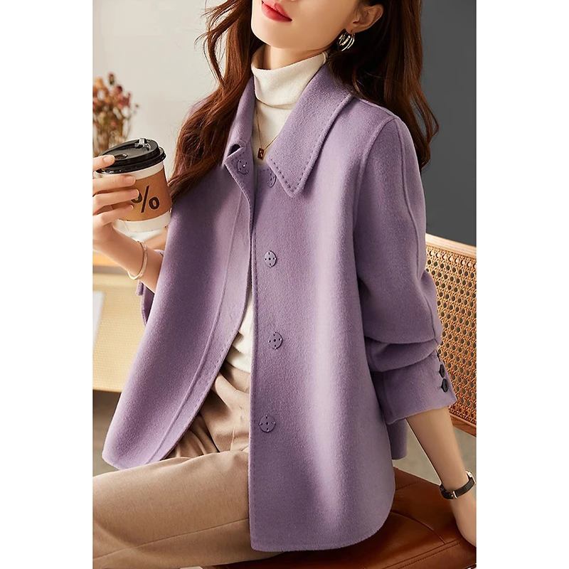 洋气双面毛呢外套女秋冬新款时尚设计感修身显瘦优雅短款长袖上衣
