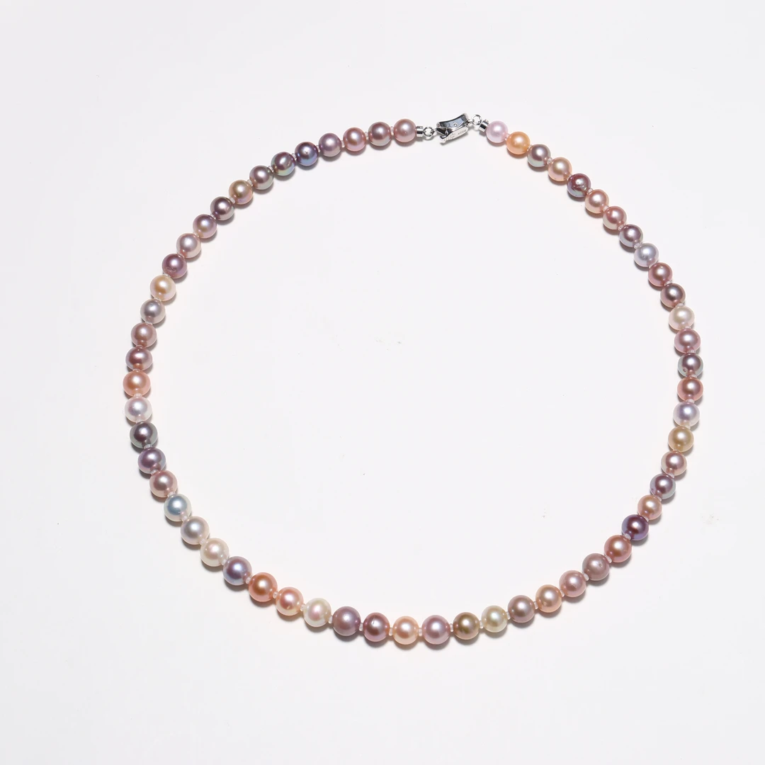 【慢姐甄选】紫珠强光无核正圆6-8mm“彩虹”项链带大证（年末福利）