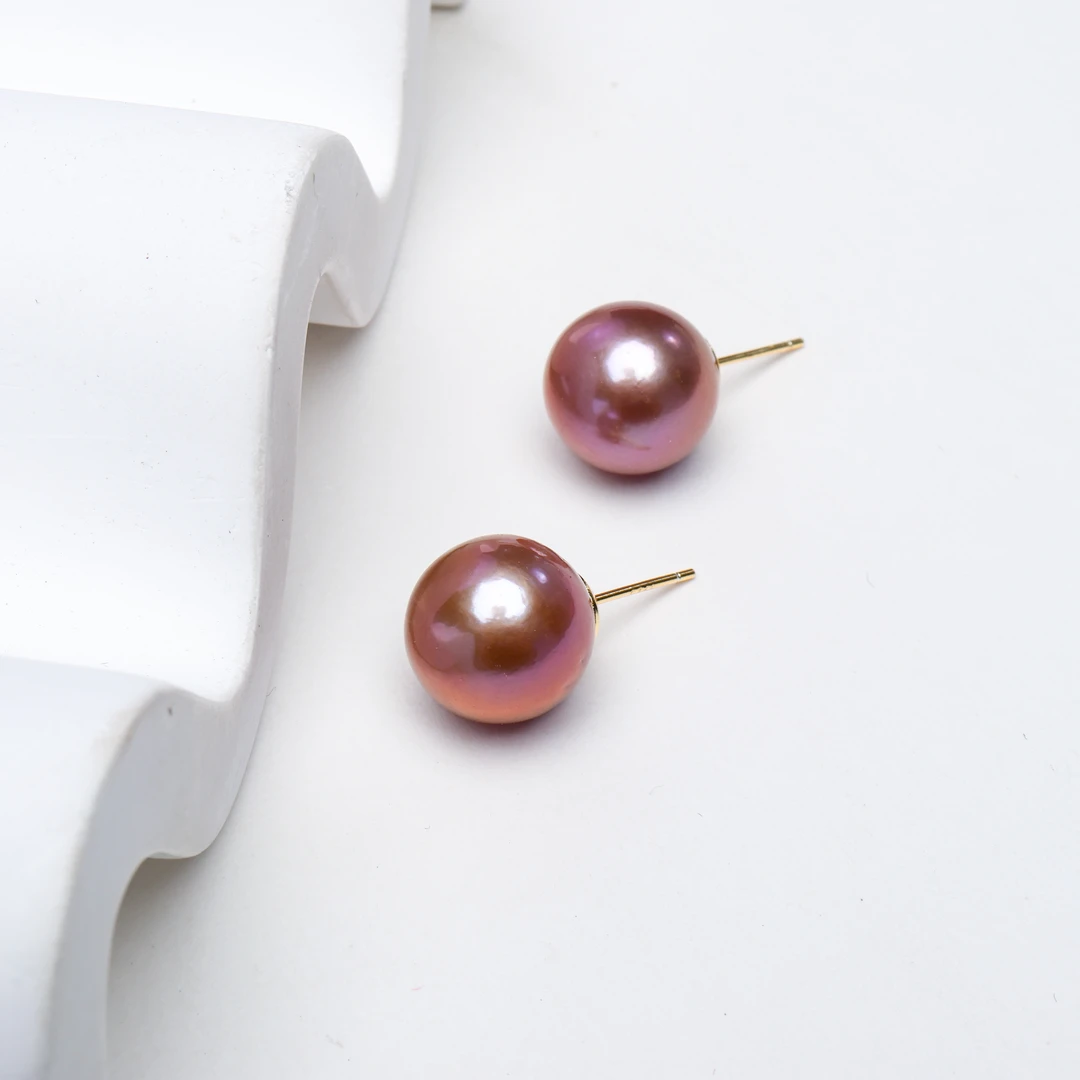 【慢姐甄选】 气质百搭时尚紫色大龙珠紫珠耳钉11-13mm S925银