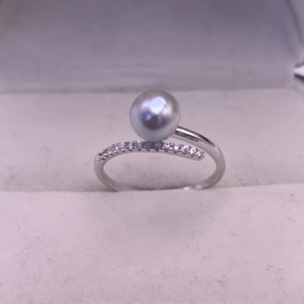 【慢姐甄选】海水真多麻时尚精工镶嵌开口珍珠戒指6-7mm/s925银