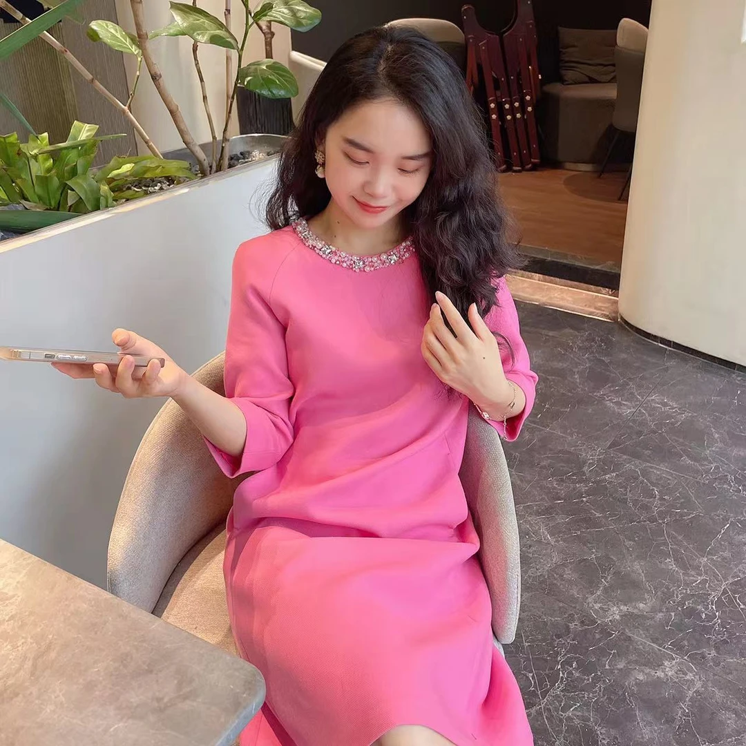 【手工钉珠-春梅粉】原创设计 春季新款磨毛感