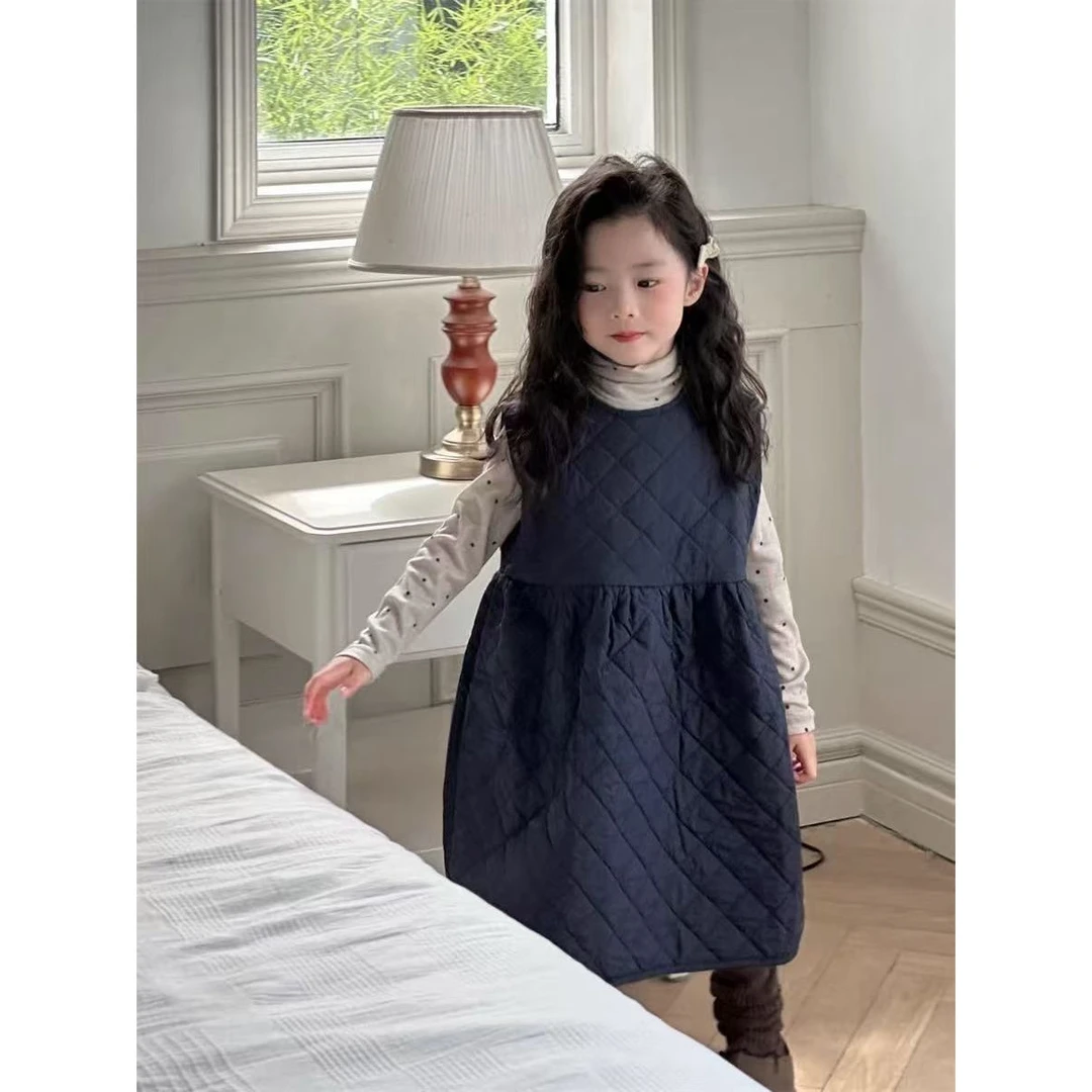 韩版童装女童夹棉背心裙2024秋冬新品宝宝洋气无袖保暖棉裙连衣裙