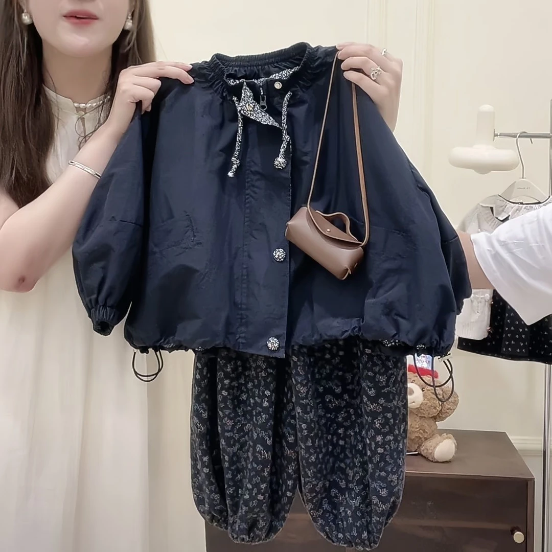 女童秋冬新款夹棉外套女宝休闲款超韩版碎花休闲裤时尚百搭套装