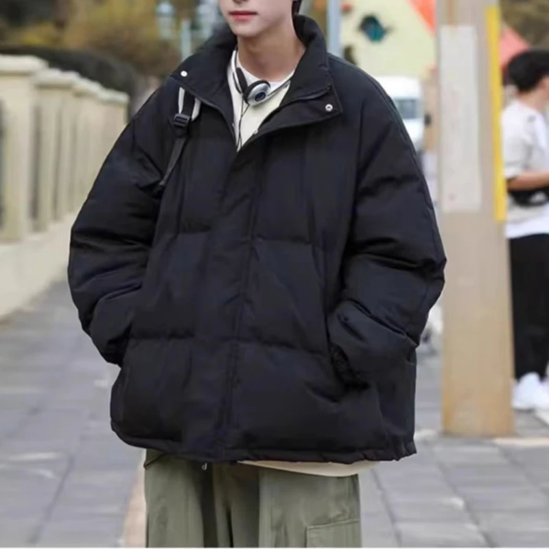 MY266-H区情侣港风宽松版百搭黑色加厚纯色保暖立领冬季棉衣