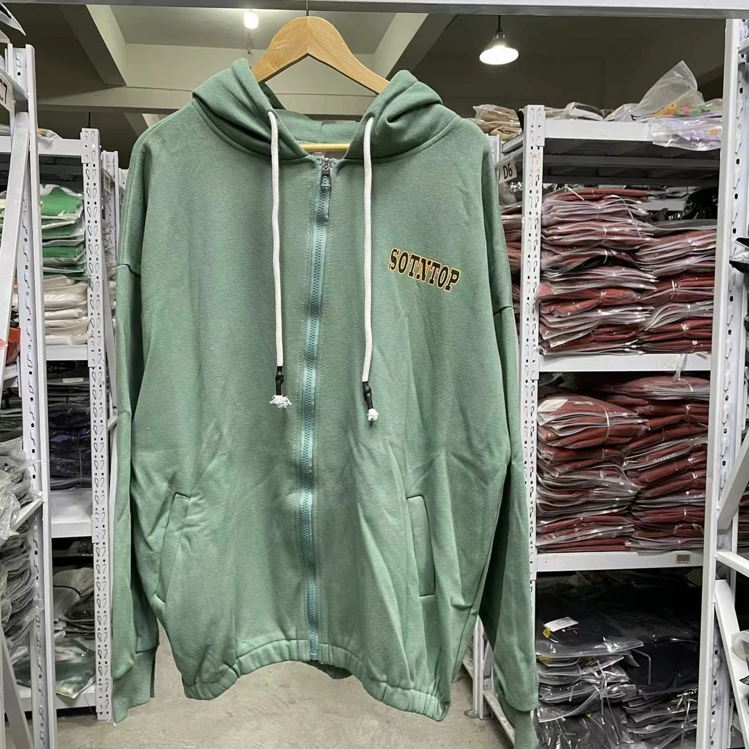 T22849-A区4【加绒】情侣港风宽松版时尚休闲绿色连帽加绒开衫卫衣