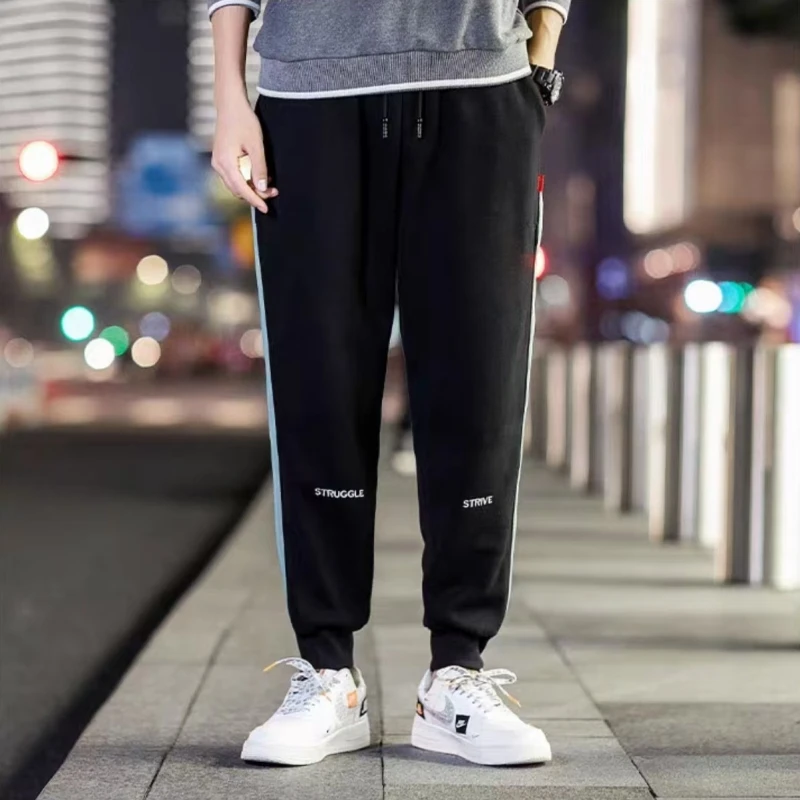 QD802-D区4【加绒】情侣款百搭宽松潮流拼接字母刺绣小脚加绒男卫裤