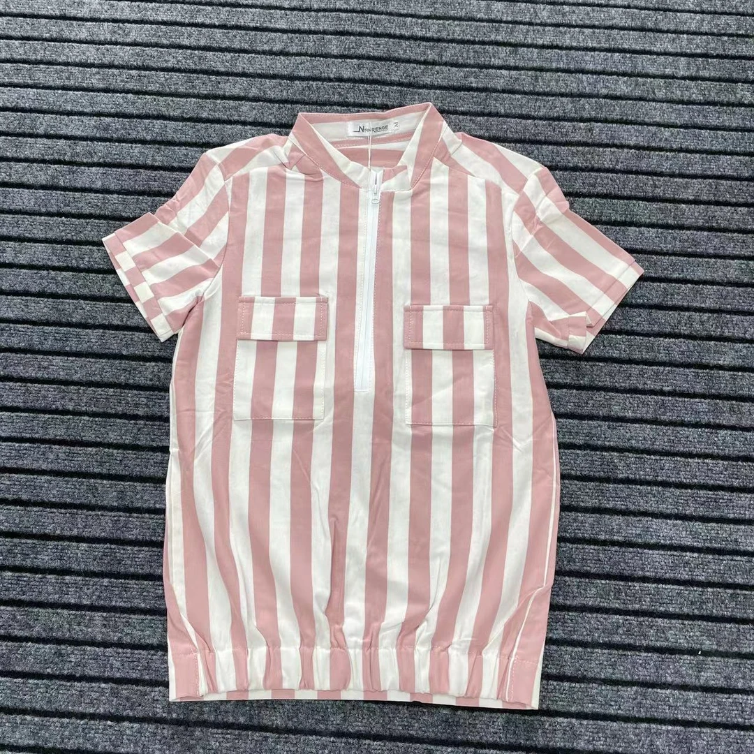 E12-Y区3【修身版】男士修身版休闲夏季拉链条纹短袖T恤日常