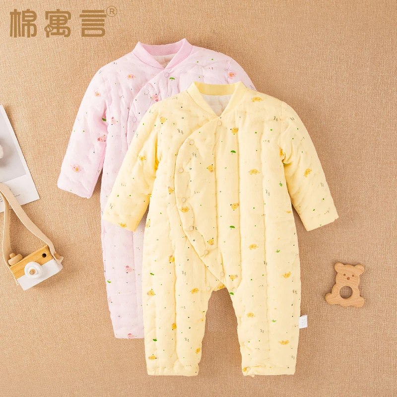 新生婴儿连体衣服秋冬季纯手工棉花宝宝哈衣长袖夹棉保暖爬服加厚