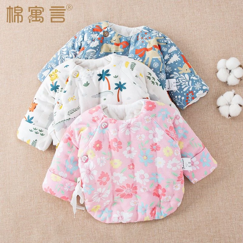 手工纯棉花婴儿半背衣秋冬保暖棉衣棉袄和尚服宝宝加棉上衣加厚