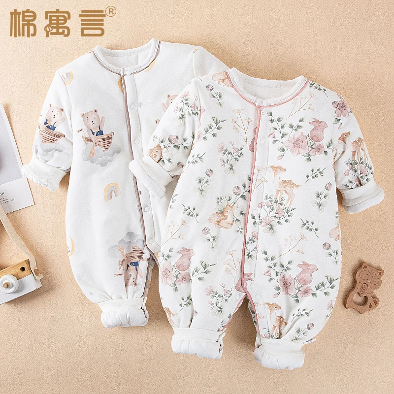 新生婴儿衣服秋冬款哈衣男女宝宝加棉连体衣加厚夹棉爬服保暖棉衣