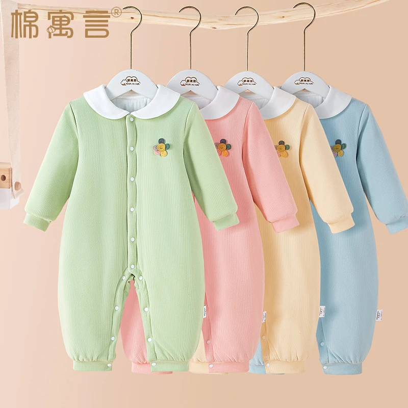 婴儿衣服秋冬季连体衣加棉爬服开裆男女童外出服保暖加厚哈衣宝宝