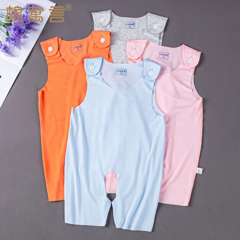 薄款新生儿莫代尔哈衣夏季婴儿无袖连体衣开裆宝宝睡衣背心爬爬服