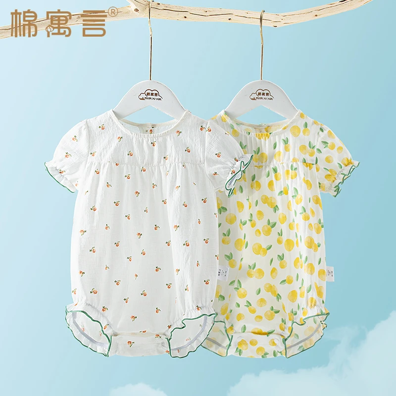 新生儿夏季薄款纯棉包屁衣婴幼儿宝宝泡泡袖三角哈衣连体衣爬服