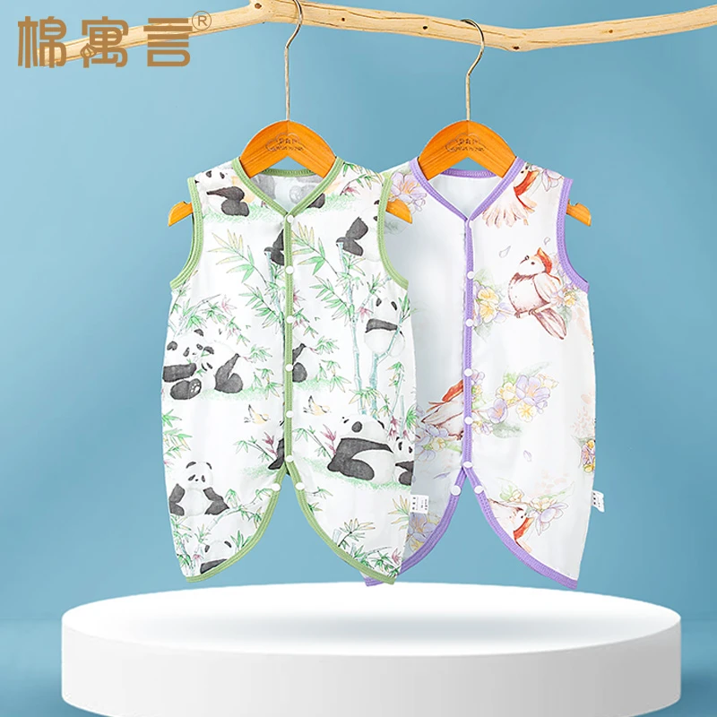 婴儿睡衣夏季薄款连体睡袋男女儿童纱布家居服无袖宝宝防踢被睡袍