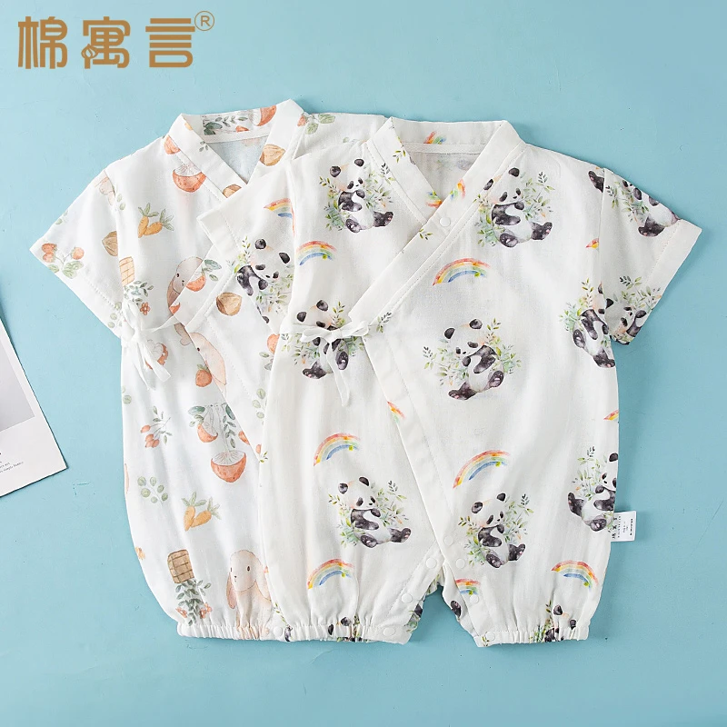 新生婴儿连体衣夏季薄款可爱男女宝宝短袖和尚服斜襟系带哈衣爬服