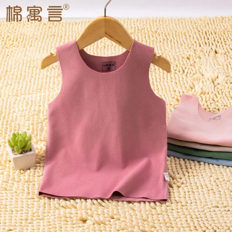 德绒高弹春秋冬背心儿童保暖打底内衣男女宝宝无痕护肚子防着凉