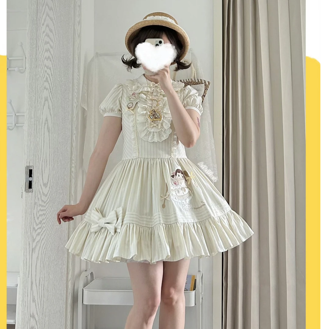 仲夏物语不二家合作款蜜瓜短op低腰可爱清爽Lolita连衣裙