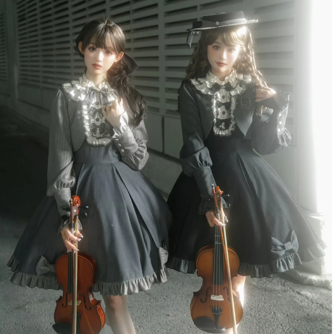 玻璃纸之夜-维奥尔小夜曲假两件op 大小姐风格设计款Lolita