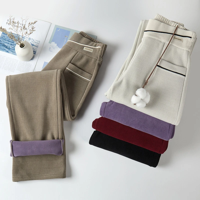 门店499！紫罗兰超模闪电裤！加绒加厚直筒包边卫裤！