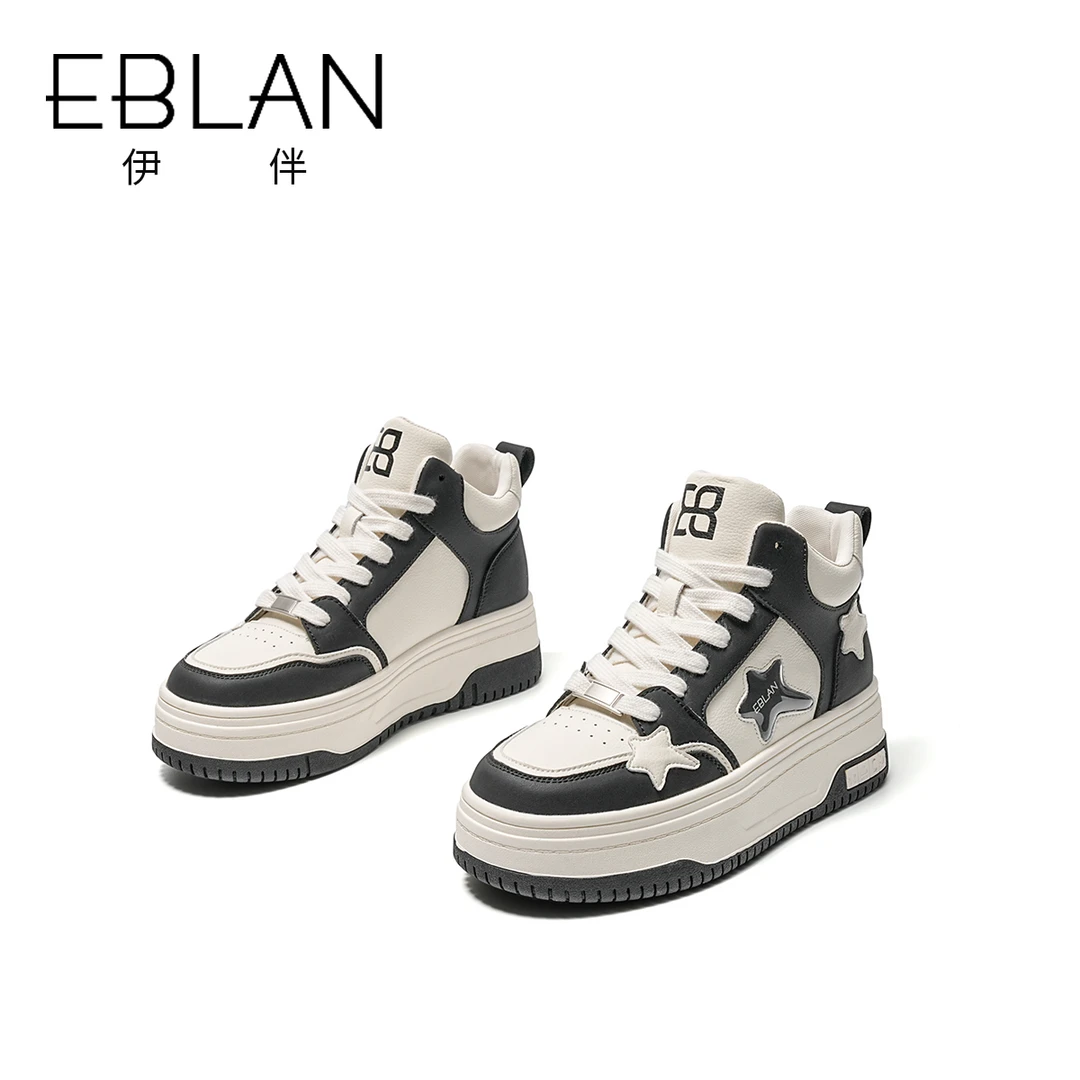 EBLAN/伊伴星星鞋2023秋季新款高帮板鞋潮流百搭小白鞋运动休闲鞋