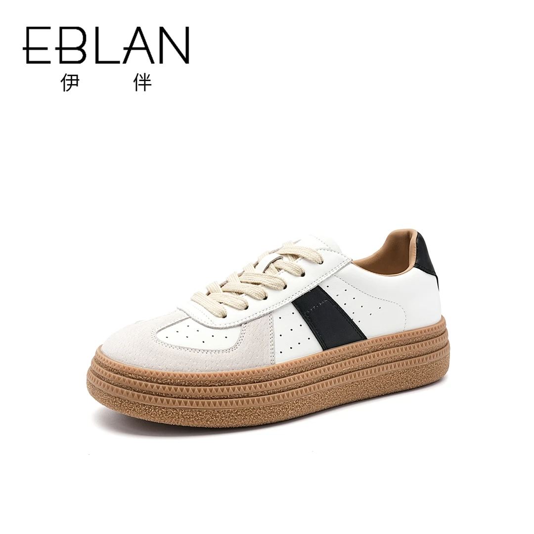 EBLAN/伊伴德训鞋女2023秋季新款潮流百搭系带小白鞋休闲透气女鞋