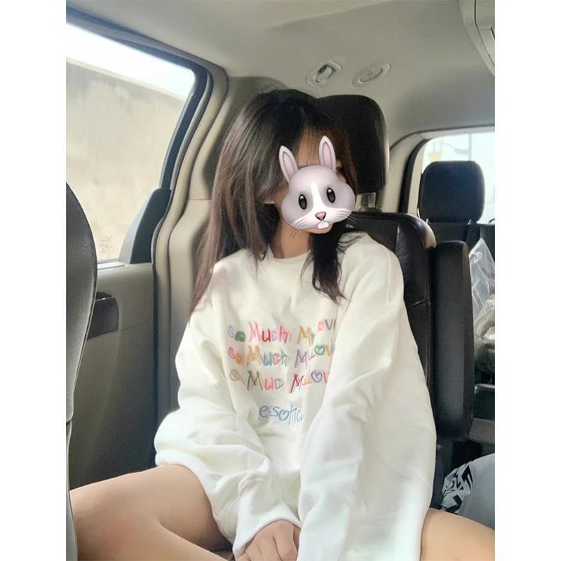 卫衣女韩版新款2024别致上衣设计感白色ins潮小众圆领长袖慵懒风