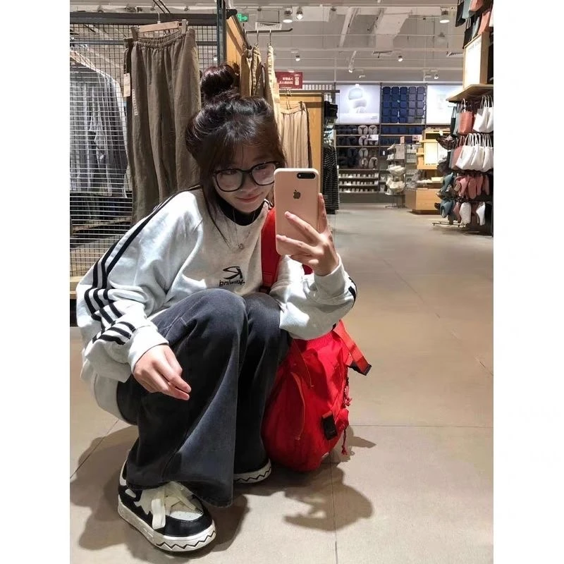 秋冬季卫衣男女圆领oversize慵懒风设计感美式百搭小众潮牌情侣装