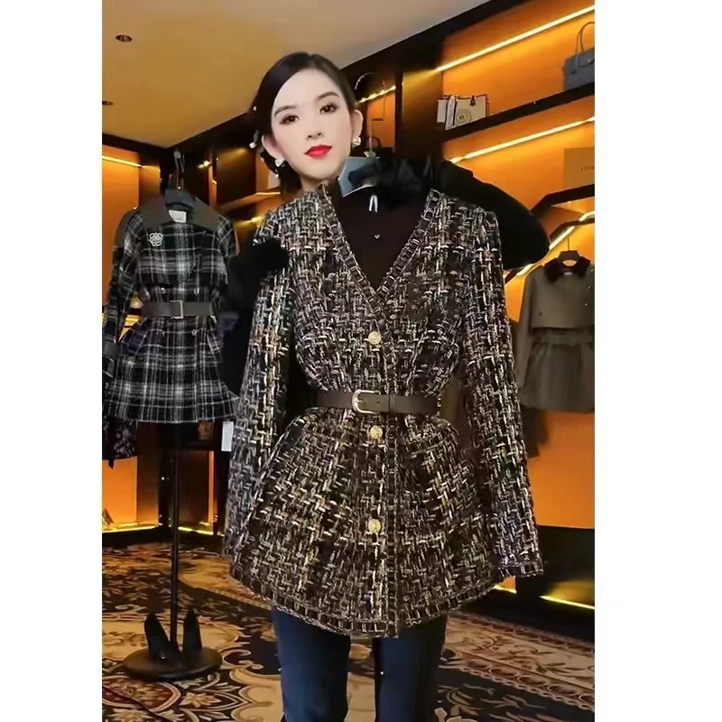 清现货先发055加棉加厚外套小香风秋冬送腰带