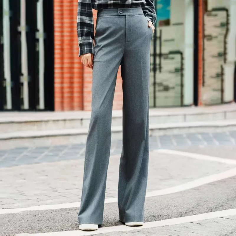 商场同款2025春季高端时尚休闲百搭纯色显瘦高腰超模裤女110015