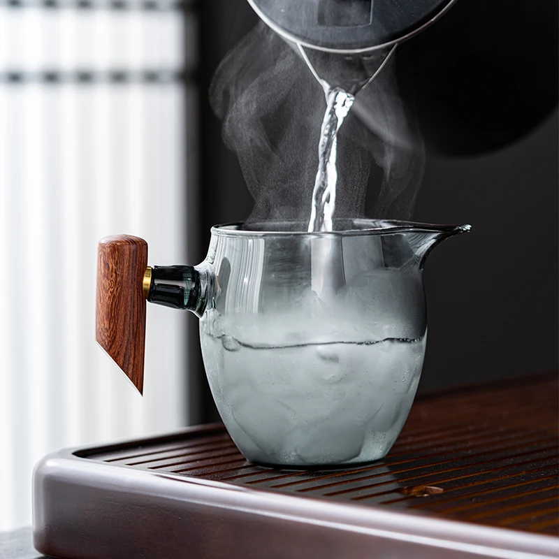 木把玻璃公道杯加厚耐热茶漏茶滤日式茶海过滤分茶器茶具创意配件