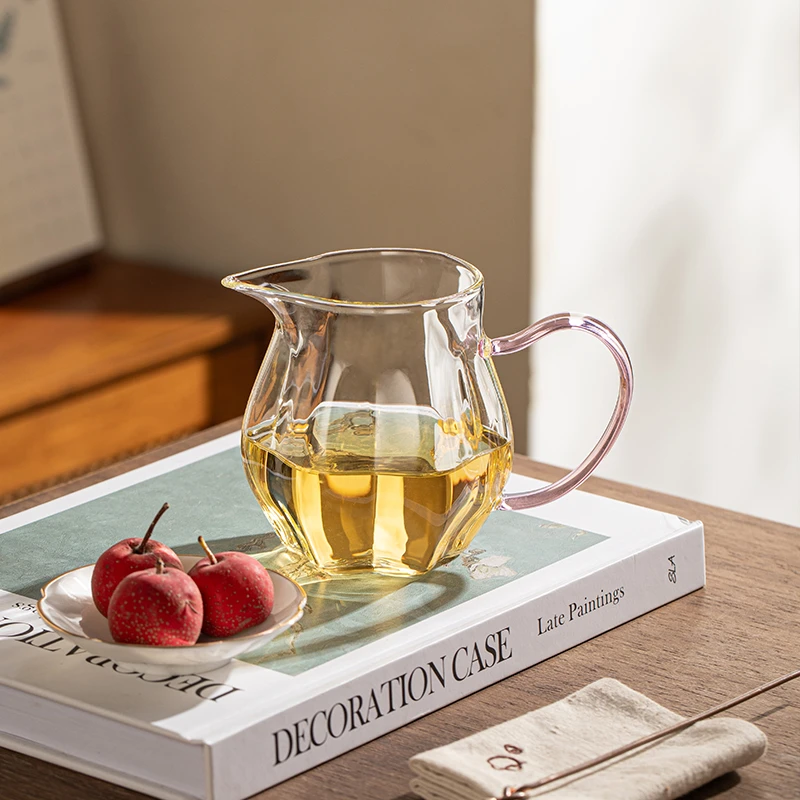 玻璃瓜棱高硼硅公道杯带把分茶器花型茶海绿茶泡茶器茶具器皿轻奢