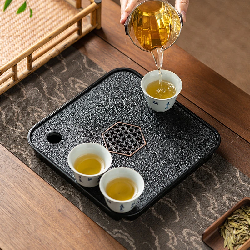 友爱 仿乌金石茶盘家用茶具托盘沥水小型中式干泡盘茶托盘泡茶盘