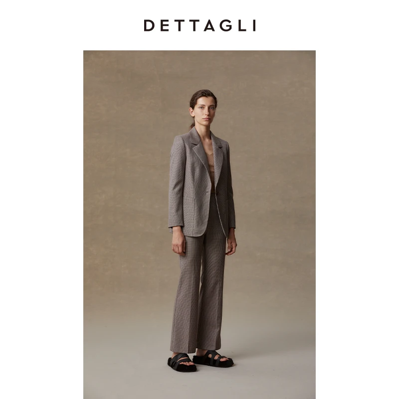 秋冬格纹喇叭裤裤子女