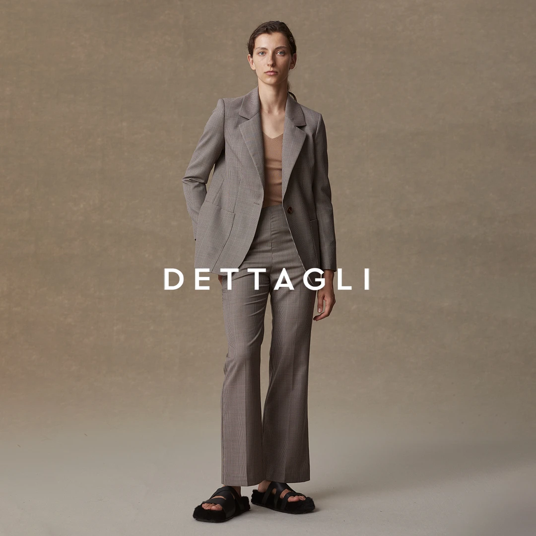 秋冬格纹合体一粒扣单西服上衣女